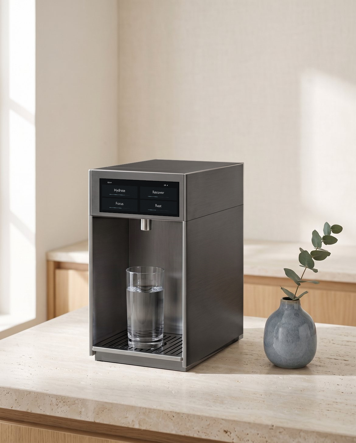 The Revivex machine beside a eucalyptus sprig