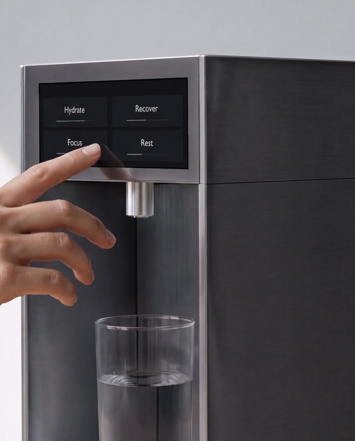 A finger touching the Revivex touchscreen